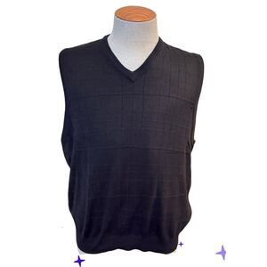 Alan Flusser Men’s V-Neck Sweater Vest 100% Silk Black Large Dad Golf